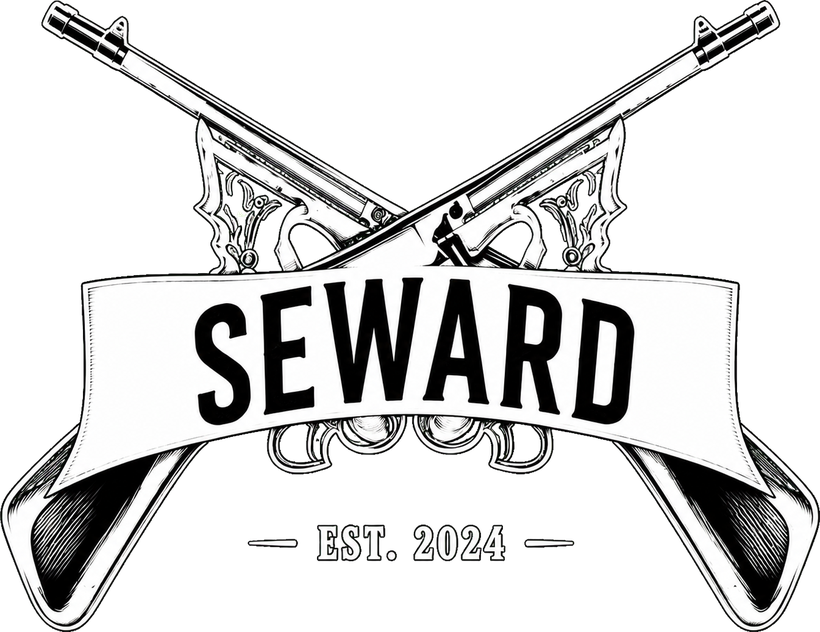 SEWARD crossed long guns and vintage ribbon emblem
