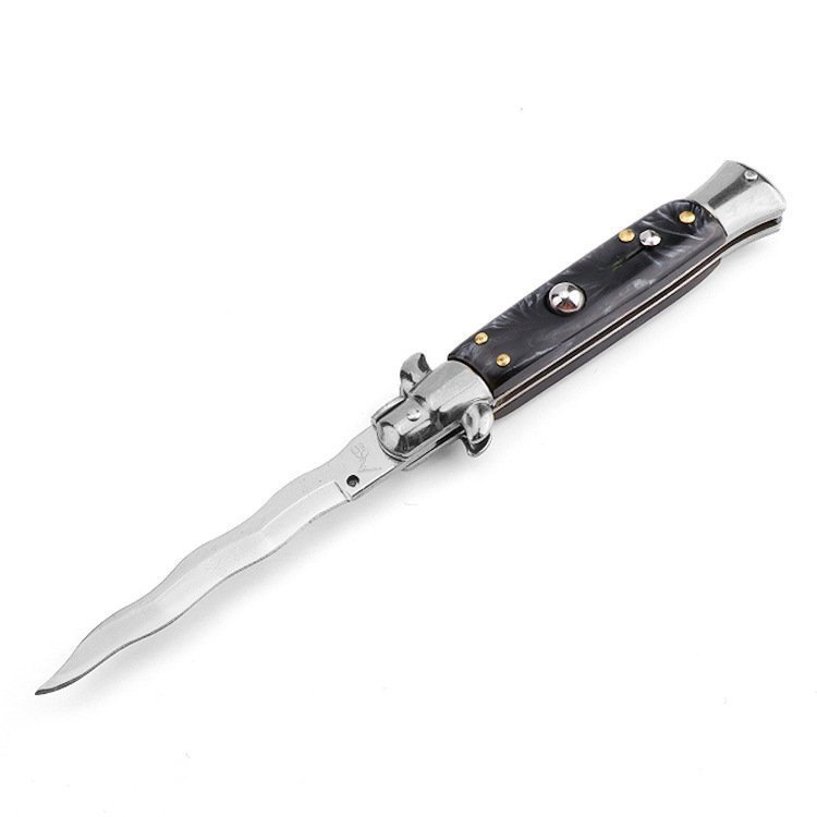 8.75 Zoll italienisches Stilettmesser – schwarze Oberfläche Kris-Klingen-Serie 2