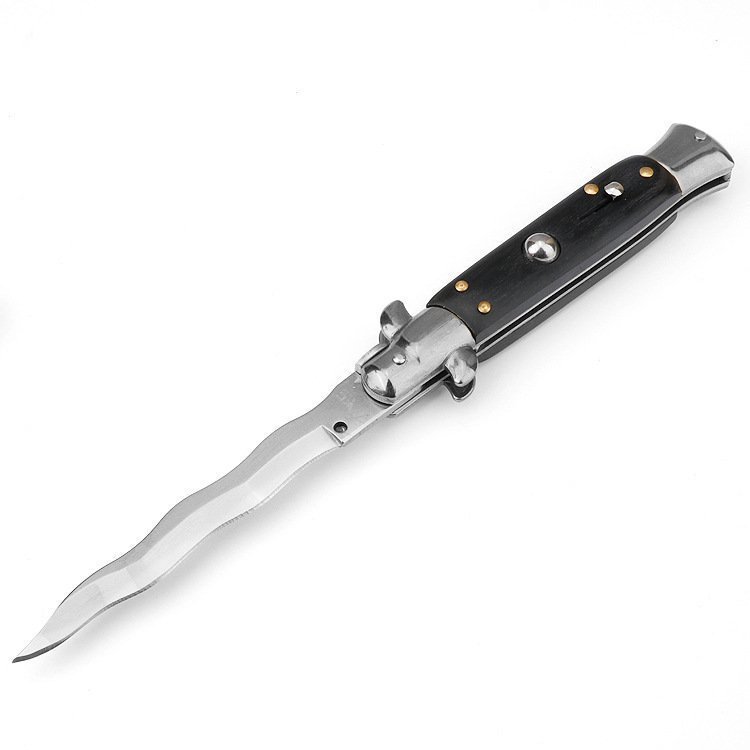 8.75 Zoll italienisches Stilettmesser – schwarze Oberfläche Kris-Klinge