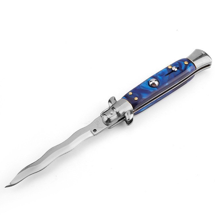 8.75 Zoll italienisches Stilettmesser – blaue Oberfläche Kris-Klinge