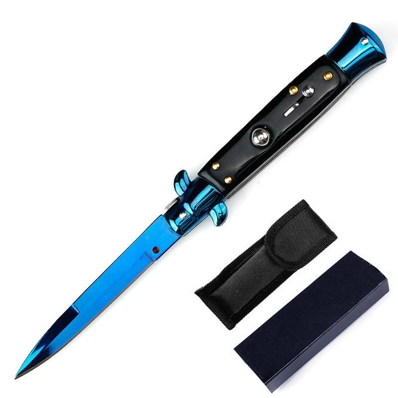 Cuchillo stiletto italiano - Acabado de madera negro azul