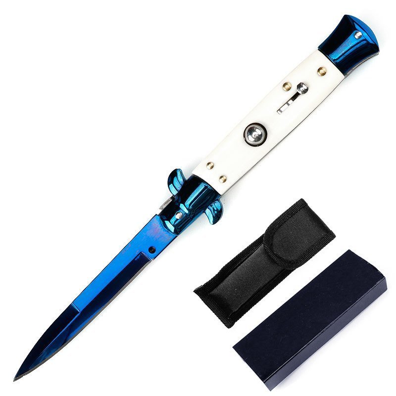 Cuchillo stiletto italiano - Acabado de aspecto hueso azul