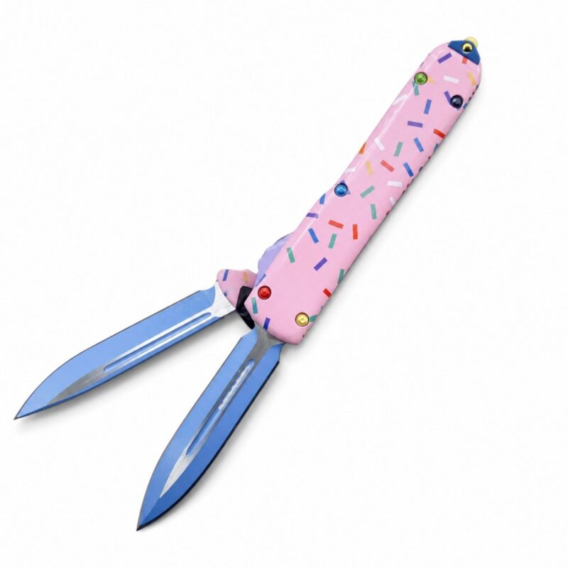 5.5-inch Dual Blade Donut Handle OTF Knife &ndash; Pink