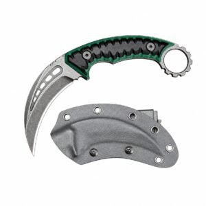 Karambit Fixed Blade Knife &ndash; D2 Steel Claw Knife with G10 Handle & Sheath Green
