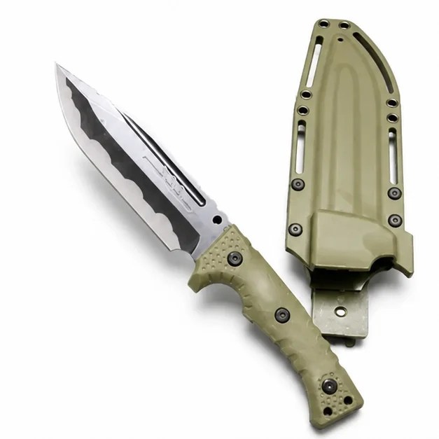 Camping outdoor survival knife portable knife high hardness straight knife sharp survival knife integrated keel high hardness tactical knife--Green-2