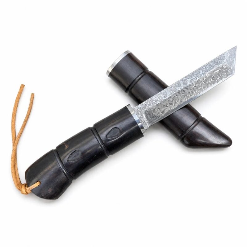 Damascus knife with wooden case, wilderness hand-held meat, portable survival knife