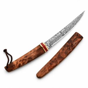 Double Dragon Damascus Pocket Knife with Wooden Handle