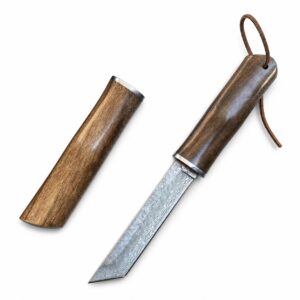 Bamboo forged Damascus steel straight knife collection sheath knife outdoor knife