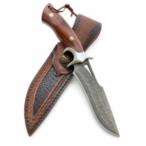 Drop Point Knife Fixed Blade Hunting Survival Combat Outdoor Damascus Steel Wood