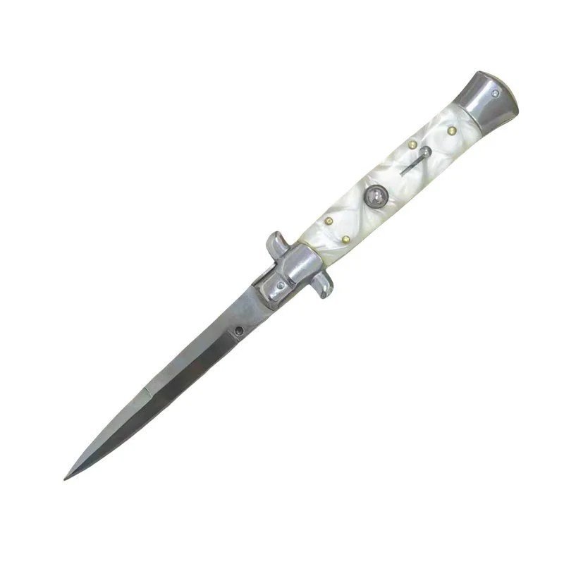 9 Inch Italian Stiletto Knife &ndash; Pearl White Handle Switchblade