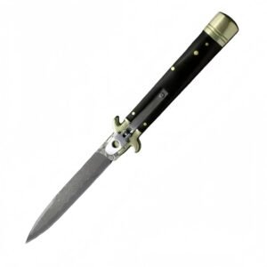9-Inch Horn Handle Damascus Steel Stiletto Knife
