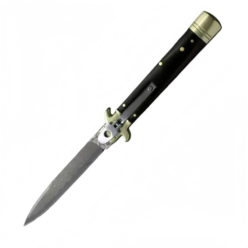 9-Inch Horn Handle Damascus Steel Stiletto Knife