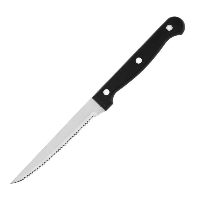 Stainless steel serrated knife with plastic handle