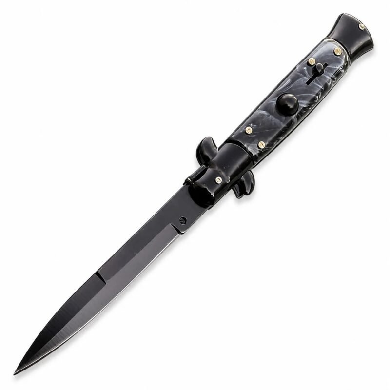 8.75 Inch Italian Stiletto Switchblade Knife &ndash; Black Pearl Handle
