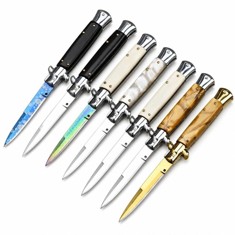 Classic Italian Stiletto Knife &ndash; Automatic Flick Knife Set with Mixed Blade Styles
