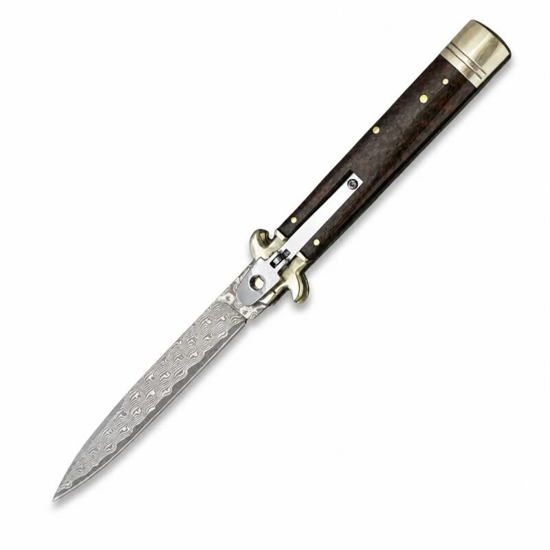 9-Inch Snakeskin Wood Handle Damascus Stiletto Knife