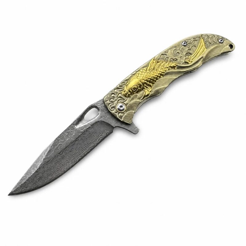 Koi Damascus Mini Folding Knife