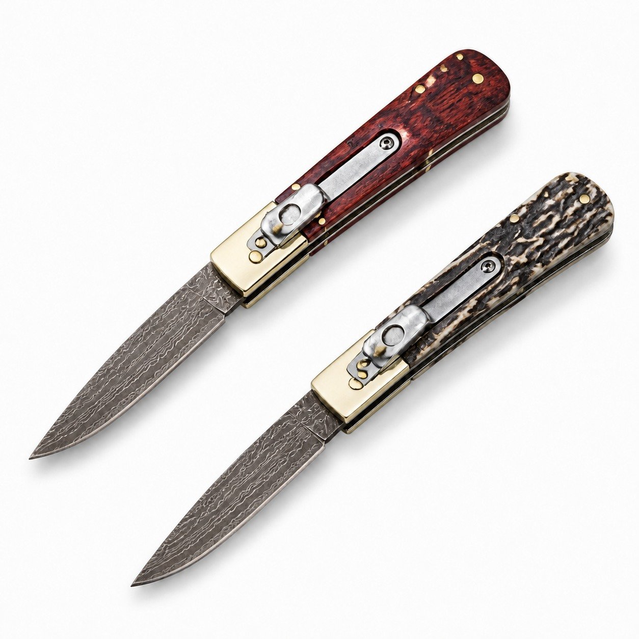 Classic Round-Handle Copper-Inlay Damascus Side-Opening Knife