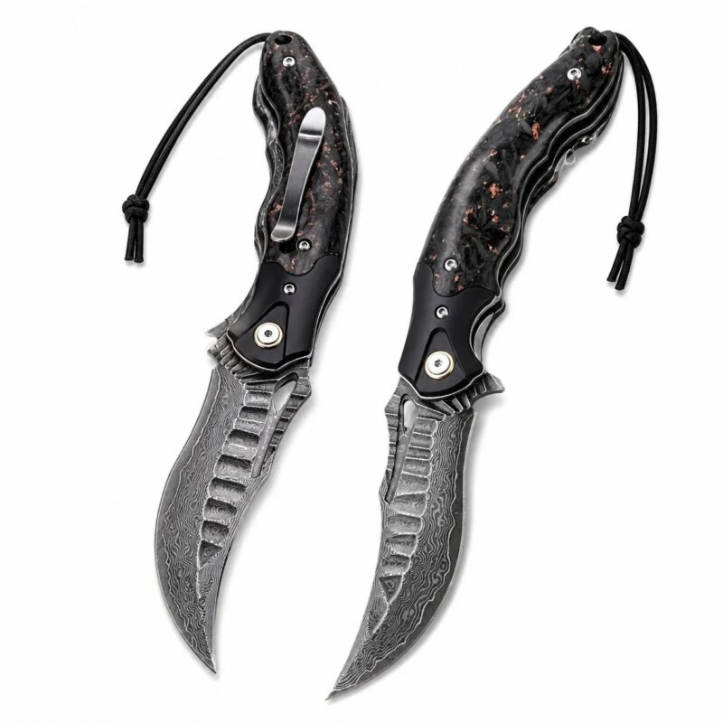 Abyss Damascus Quick-Opening Folding Knife