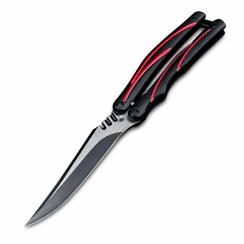 Unique Black-and-Red Handle Flipper Folding Knife