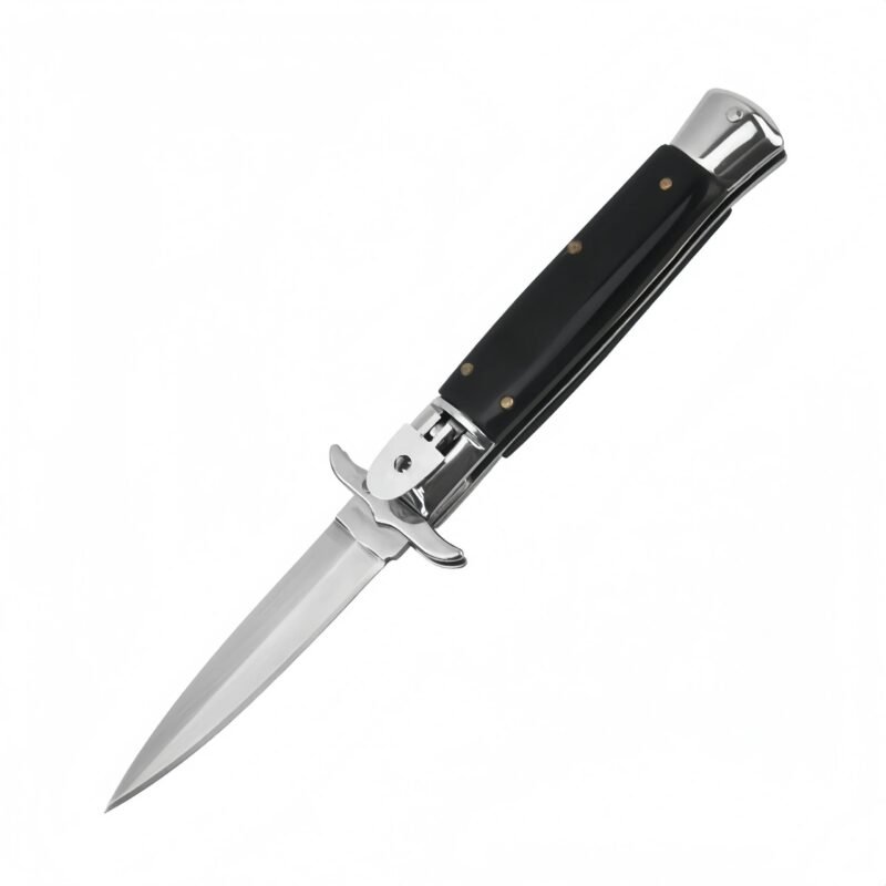 9 Inch Italian Stiletto Knife &ndash; Black Handle Automatic Switchblade