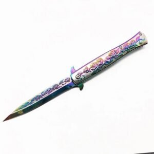 Titanium Rose Engraved Stiletto Knife &ndash; Color Finish Design
