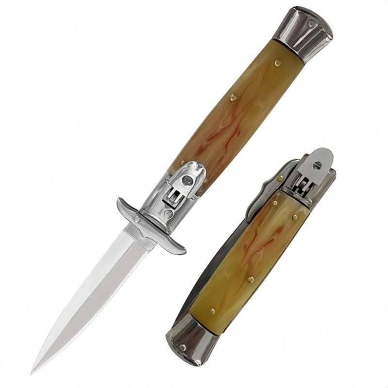 Automatic Flick Knife Stiletto Knife &ndash; Classic Italian Style Horn Handle