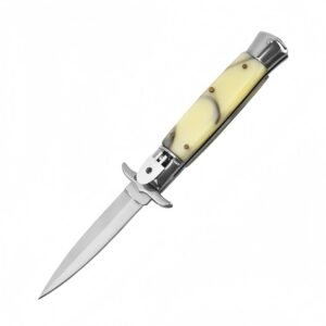 9 Inch Italian Stiletto Knife &ndash; Yellow Resin Handle Automatic Switchblade