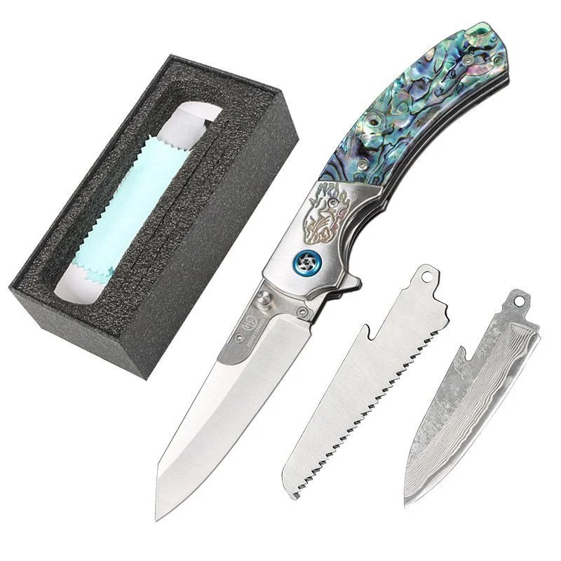 Wilderness survival folding knife multifunctional detachable Damascus folding knife