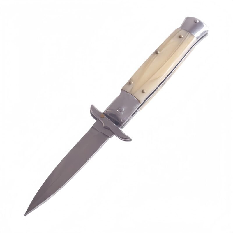 Yellow Bone Handle Stiletto Knife &ndash; Dragon Pattern Design