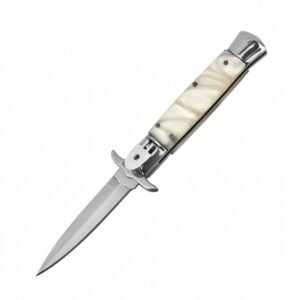9 Inch Italian Stiletto Knife &ndash; White Imitation Ivory Handle Automatic Switchblade